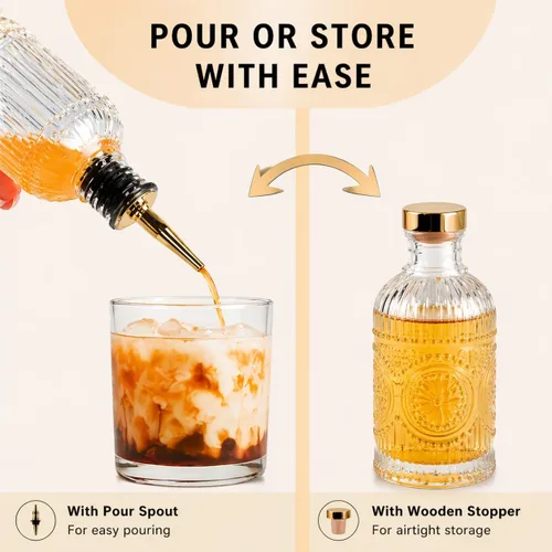 Vista 6 de ChezMax Botellas dispensadoras de jarabe de café, recipientes de vidrio de 7 onzas con boquilla de vertido de metal, accesorios de barra de café