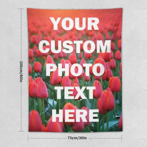 Vista 2 de Yananka Tapiz de tulipán floral rojo personalizado, arte de pared rectangular, unisex, decoración de dormitorio y sala de estar 1 Foto-Vertical
