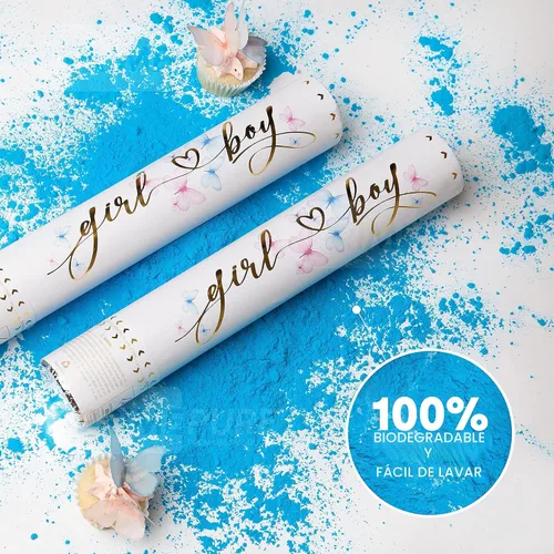 Vista 7 de PrimePure Cañón de confeti para revelación de género, cañones de polvo biodegradables, bomba de humo, color azul, paquete de 2 unidades, para fiesta