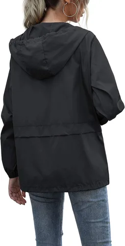 Vista 3 de Chaqueta impermeable cortavientos ligera para mujer con capucha con bolsillos para exterior