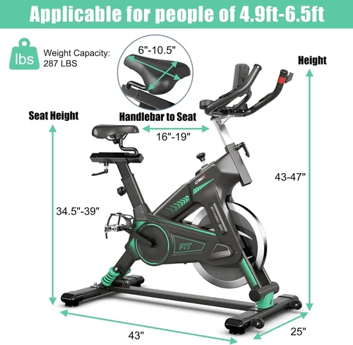 Vista 7 de GYMAX Bicicleta de ejercicio, bicicleta estática de interior con volante de inercia de 40 libras, pantalla LCD, asiento y manillar ajustables
