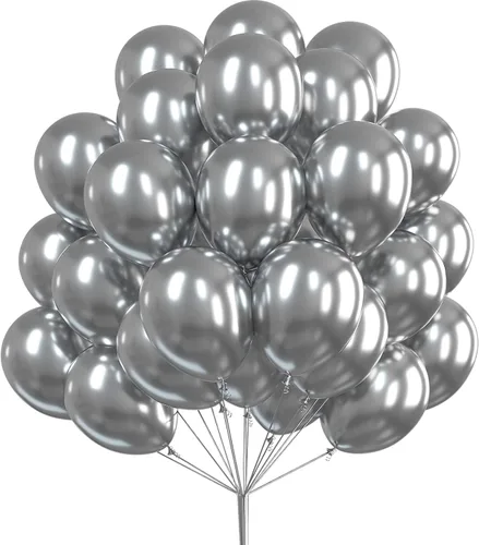Vista 9 de 50 globos azules de 12 pulgadas y 50 globos plateados de 12 pulgadas