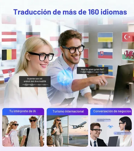 Vista 4 de Gafas inteligentes con cámara y Bluetooth – Gafas de IA para hombres, anti-temblor, traducción en tiempo real, reconocimiento de objetos, asistente