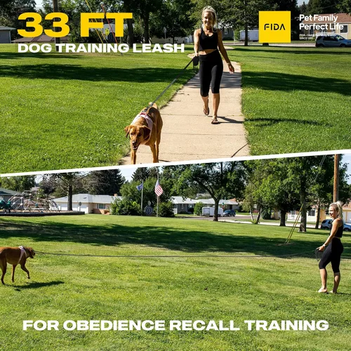 Vista 2 de Fida Correa larga para perros con asa de tráfico, correa reflectante para perros de 30 pies y 50 pies de largo, para entrenamiento de obediencia
