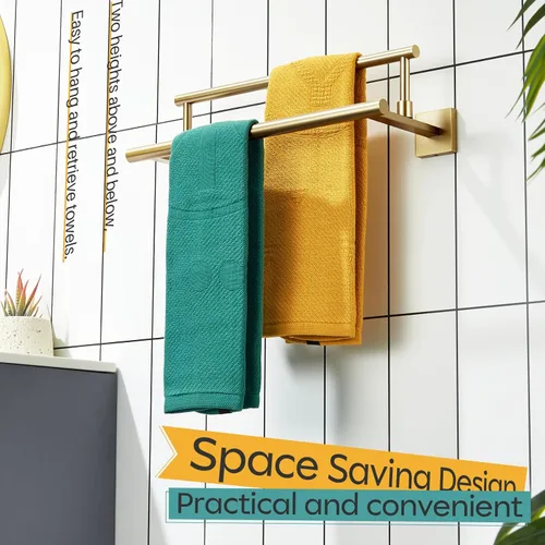 Vista 6 de Toallero de mano KOKOSIRI de 16 pulgadas, toallero de baño para estante de gabinete de baño, barras de toallas, acero inoxidable cepillado dorado