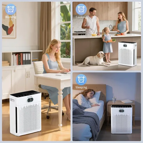 Vista 7 de Purificadores de aire para el hogar, cubierta de monitor de calidad del aire PM 2.5 de hasta 2200 pies cuadrados con modo mascota, temporizador