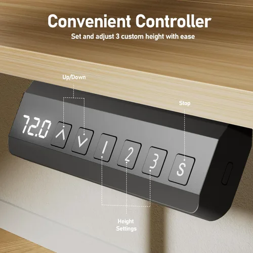 Vista 5 de Escritorio eléctrico de altura ajustable, escritorio de pie sentado de 48 x 24 pulgadas, escritorio ergonómico para computadora con 2 ganchos