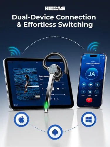 Vista 9 de HEIBAS Auriculares Bluetooth, Auriculares inalámbricos Bluetooth con estuche de carga de 500mAh, tiempo de conversación de 72 horas, micrófono Negro
