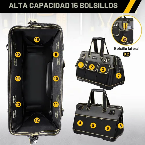 Vista 3 de Bolsa de herramientas de 17 pulgadas para hombres con base moldeada impermeable, bolsa de boca ancha de alta capacidad, bolsas de herramientas