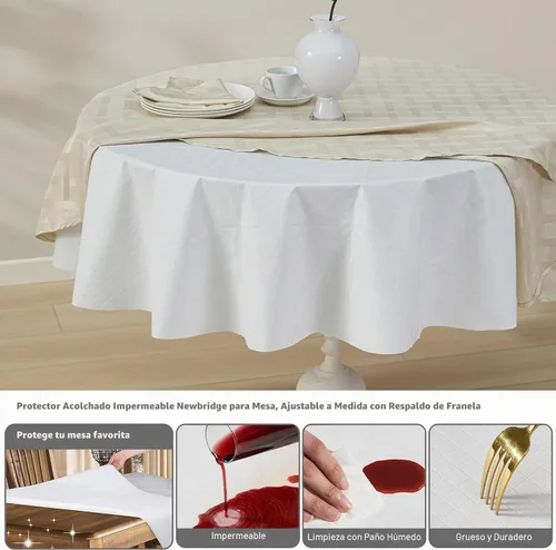 Vista 6 de Newbridge Protector acolchado impermeable de corte para adaptarse a la mesa con reverso de franela, resistente al calor, se limpia con un paño