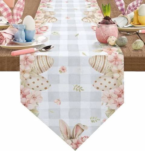 Vista 11 de Camino de mesa de corazón de amor para el día de San Valentín, camino de mesa de arpillera antideslizante, decoración retro de lino para casa