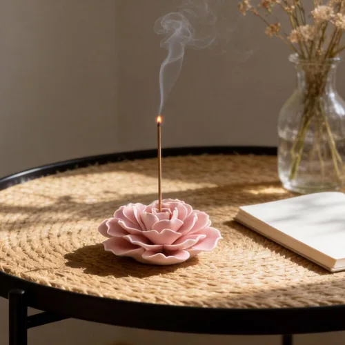 Vista 5 de Bitray Soporte de incienso rosa 3.35 "Dia Burner Holder Cerámica Flor Incienso Sticks Holder para Yoga Studio