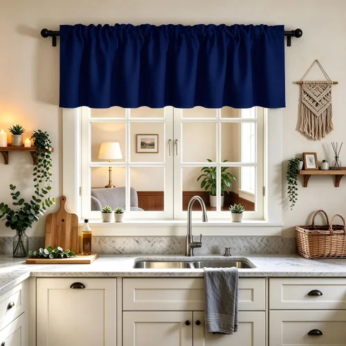 Vista 55 de Cenefa Beige Oscurecedora para Ventana, Cortina Corta con Bolsillo para Barra, Cenefa Primitiva para Sala de Estar, Baño, Guardería, Cocina, Ventana