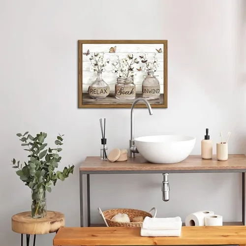Vista 7 de Decoración de Pared de Baño de Granja, Lienzo de Algodón Rústico Enmarcado, Pintura de Decoración de Pared, Carteles Modernos de Arte de País