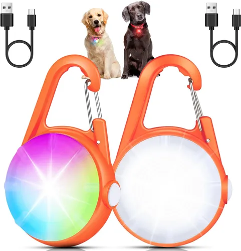 Vista 9 de Paquete de 2 luces para collar de perro, luces recargables para perro para caminar de noche con clip, collar LED impermeable de 4 modos para correr