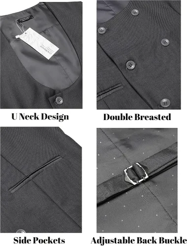 Vista 5 de Coofandy Chaleco de traje ajustado sin mangas para hombre, con doble botonadura