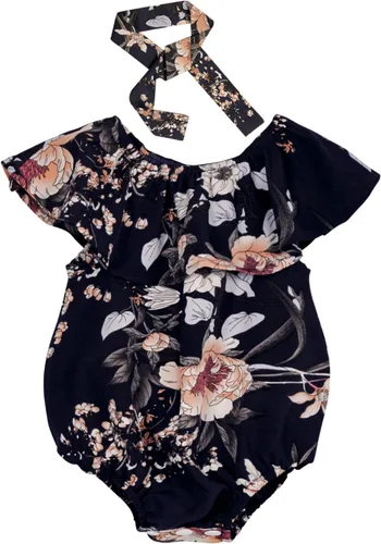 Vista 6 de PopReal - Vestidos con estampado floral a juego para madre e hija, de gasa, con volantes, manga corta, para la playa, con diadema, con tira de tela