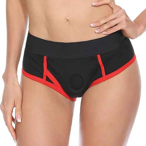 Vista 3 de Arnés de correas para ropa interior con correa en boxers para mujer con junta tórica, talla grande Negro