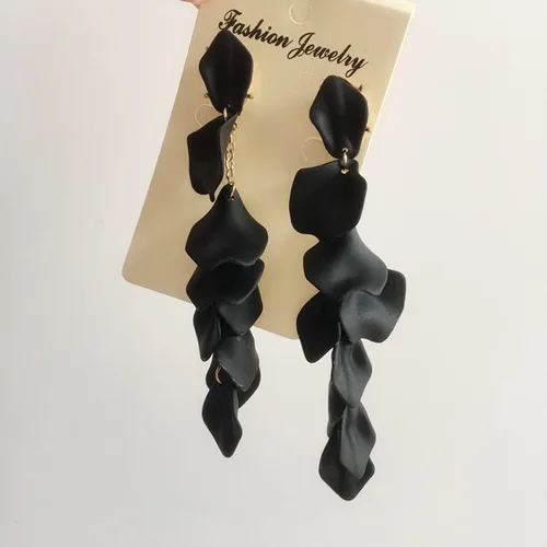 Vista 3 de Pendientes largos colgantes con borla y pétalos de rosa de resina para colgar con borla floral para mujeres y niñas, regalos elegantes de joyería