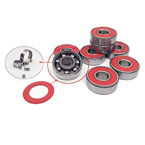 Vista 3 de Rodamientos largos del monopatín ABEC-9 608 RS de plata roja (8PCS)