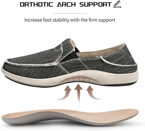Vista 2 de Zapatos sin cordones para hombre, mocasines de lona con soporte de arco, zapatos ortopédicos casuales para fascitis plantar, zapatos para caminar