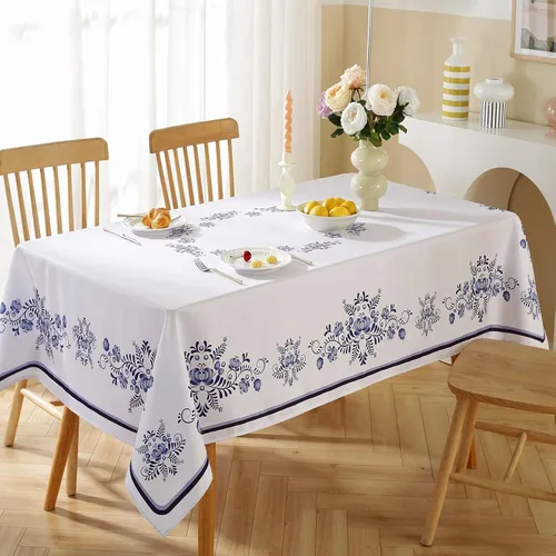 Vista 3 de SASTYBALE - Mantel rectangular de porcelana azul y blanca de Navidad de 52 x 70 pulgadas, resistente a derrames y manchas, de poliéster para buffet