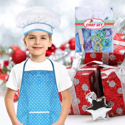 Vista 6 de HmiL-U Juego de chef para niños, juego de 13 piezas de cocina y horneado para niños, incluye delantal, sombrero de chef, utensilios, guante