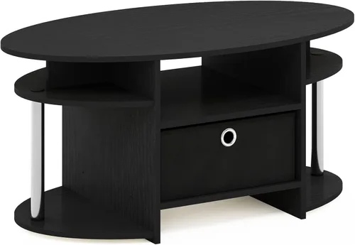 Vista 5 de Furinno Jaya Mesa de Centro Ovalada de Diseño Simple con Contenedor para Sala de Estar, Americano/Cromo/Negro
