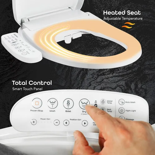 Vista 2 de BidetMate 3000 Series Bidet Asiento de inodoro con agua calentada, control lateral Unlimited warm-water wash, air dryer, and self-cleaning