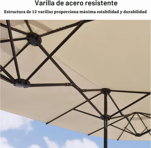 Vista 3 de PURPLE LEAF - Sombrilla de mercado de patio de 13 pies con base rectangular doble cara, sombrilla de mesa para exteriores con manivela, 12 varillas