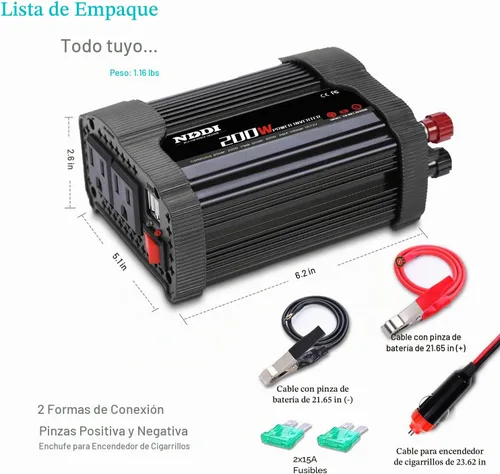 Vista 6 de NDDI 200W Inversor de corriente para automóvil 12V DC a 110V AC Convertidor