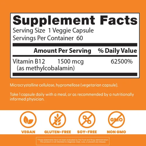 Vista 3 de Doctor's Best B12 Totalmente Activo 1500 mcg, Sin OGM, Vegano, Sin Gluten, Apoya la Memoria Saludable, el Estado de Ánimo y la Circulación, 60