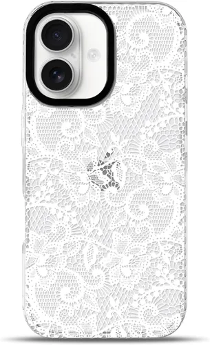 Vista 32 de NITITOP Funda para iPhone 13 Pro con flores de encaje transparente - Negro
