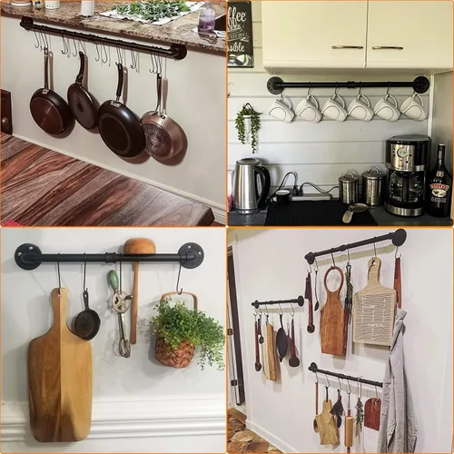 Vista 4 de Toplife Riel de ollas de 23.7 pulgadas, organizador de utensilios de cocina montado en la pared con riel colgante desmontable para sartenes y tapas