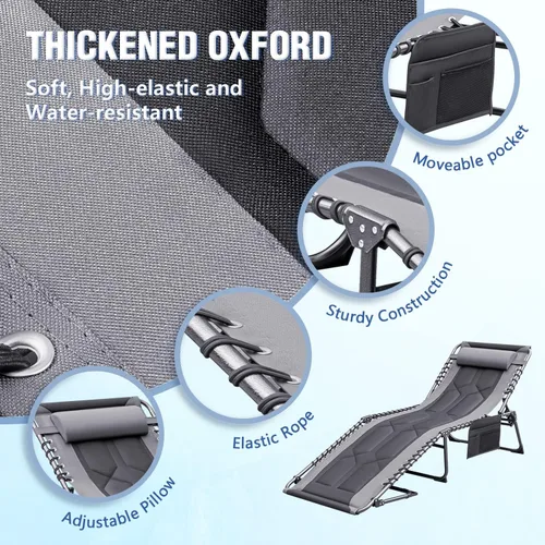 Vista 6 de Devoko - Silla reclinable plegable para exterior acolchada portátil de 4 pliegues, silla lounge resistente con almohada y bolsillo lateral para Gris