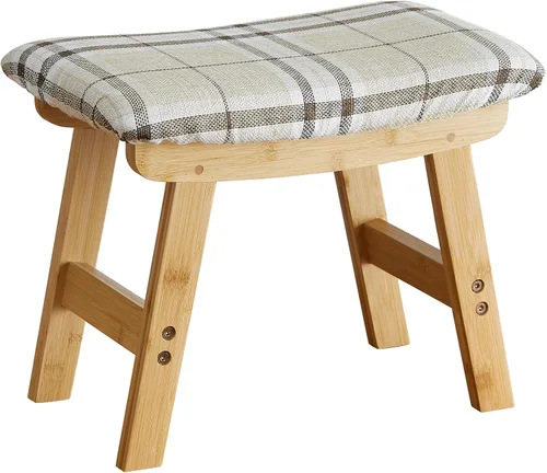 Vista 12 de viewcare Reposapiés otomano pequeño, taburete negro - Taburete de pie de madera para sala de estar, dormitorio y cocina