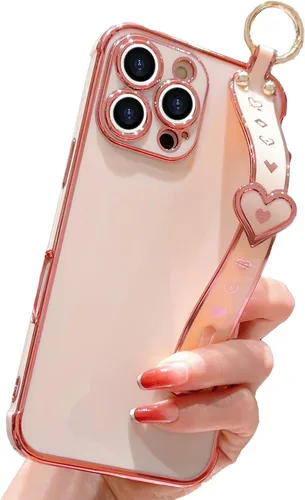 Vista 32 de IDweel Funda para iPhone 11 Pro Max con correa de pulsera ajustable, lazo atril, chapado de lujo de corazón, esquinas elevadas, a prueba de golpes