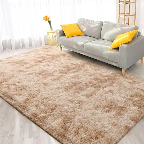 Vista 8 de FlyDOIT Alfombras grandes para sala de estar, 4 x 6 pies alfombra peluda beige con efecto tie-dye, alfombras mullidas suaves, alfombras peludas
