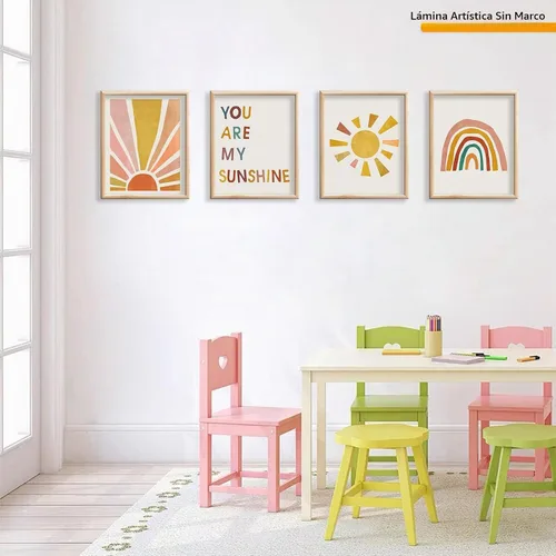 Vista 3 de Juego de 4 impresiones de pared boho Rainbow Nursery - You Are My Sunshine, decoración de habitación infantil
