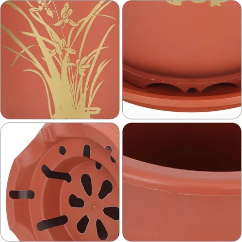 Vista 9 de Xmas Orchid Flower Pots, 2 Sets Plastic Breathable Planters with Tray
