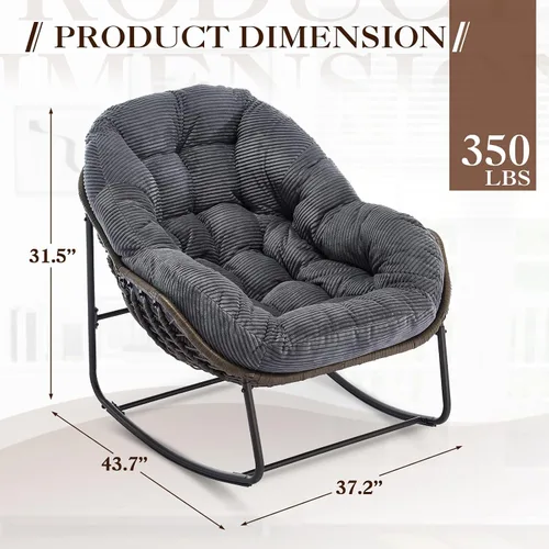 Vista 2 de Mecedora de gran tamaño para interiores, cómoda silla mecedora de pana con cojín grueso y marco, silla mecedora grande de mimbre para sala de estar