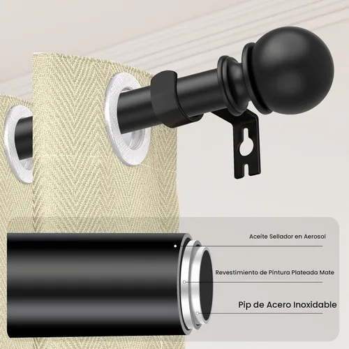 Vista 2 de Barras de cortina negras para ventanas de 28 a 48 pulgadas, 5/8" de diámetro, barra de cortina metálica resistente ajustable pequeña con soporte