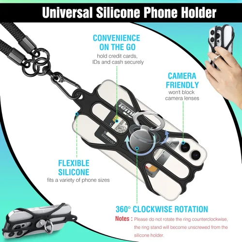 Vista 4 de Kaptron Cordón universal para teléfono celular: correa cruzada ajustable para teléfono celular con soporte de silicona para teléfono y correas