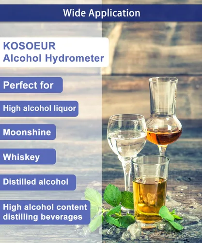 Vista 4 de Kit de medidor de alcohol hidrómetro, hidrómetro de alcohol 0-200 a prueba y Tralle, probador de alcohol para licor, hidrómetro de alcohol para luz