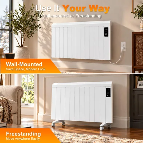 Vista 3 de BREEZEHEAT 1500W Convection Panel Heater, Wall Mount Space Heater, White