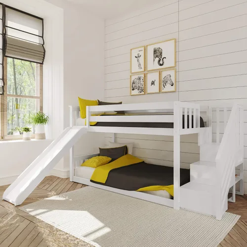 Vista 12 de Max & Lily - Litera baja, base de cama individual sobre individual para niños con escalera al final, color gris