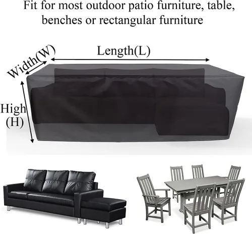 Vista 7 de Juego de fundas para muebles de jardín, fundas impermeables para muebles de patio, fundas para muebles de jardín, impermeables, rectangulares