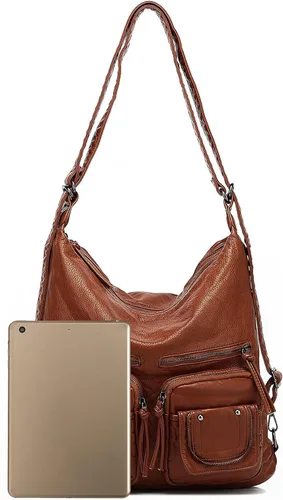 Vista 5 de LL LOPPOP Bolso cruzado grande convertible Hobo, mochila de hombro con múltiples bolsillos para mujer