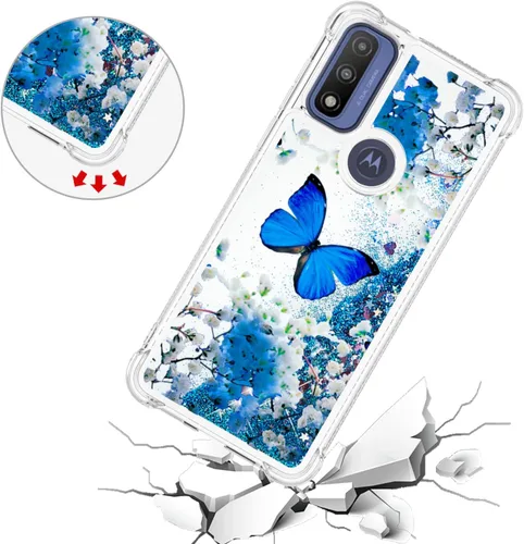 Vista 3 de Funda para Moto G Play 2023, Moto G Pure/G Power 2022 con protector de pantalla, para mujeres y niñas, con purpurina líquida, flotante, linda funda
