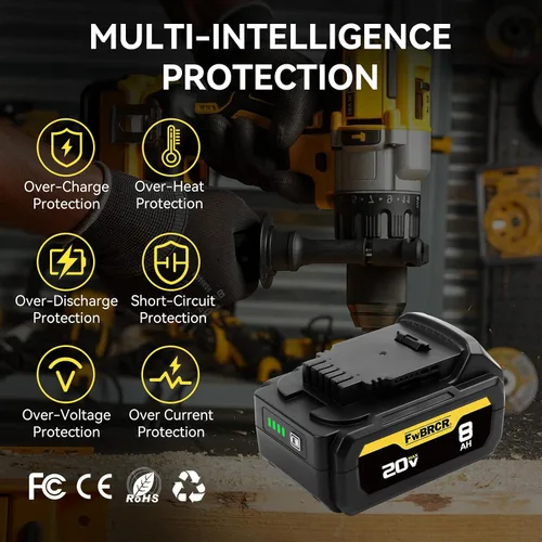 Vista 3 de 8.0Ah 20 voltios de repuesto para batería Dewalt 20V Max compatible con baterías Dewalt DCB200 DCB204 DCB206 DCB201 DCB203 DCB181 DCB180 paquete de 2